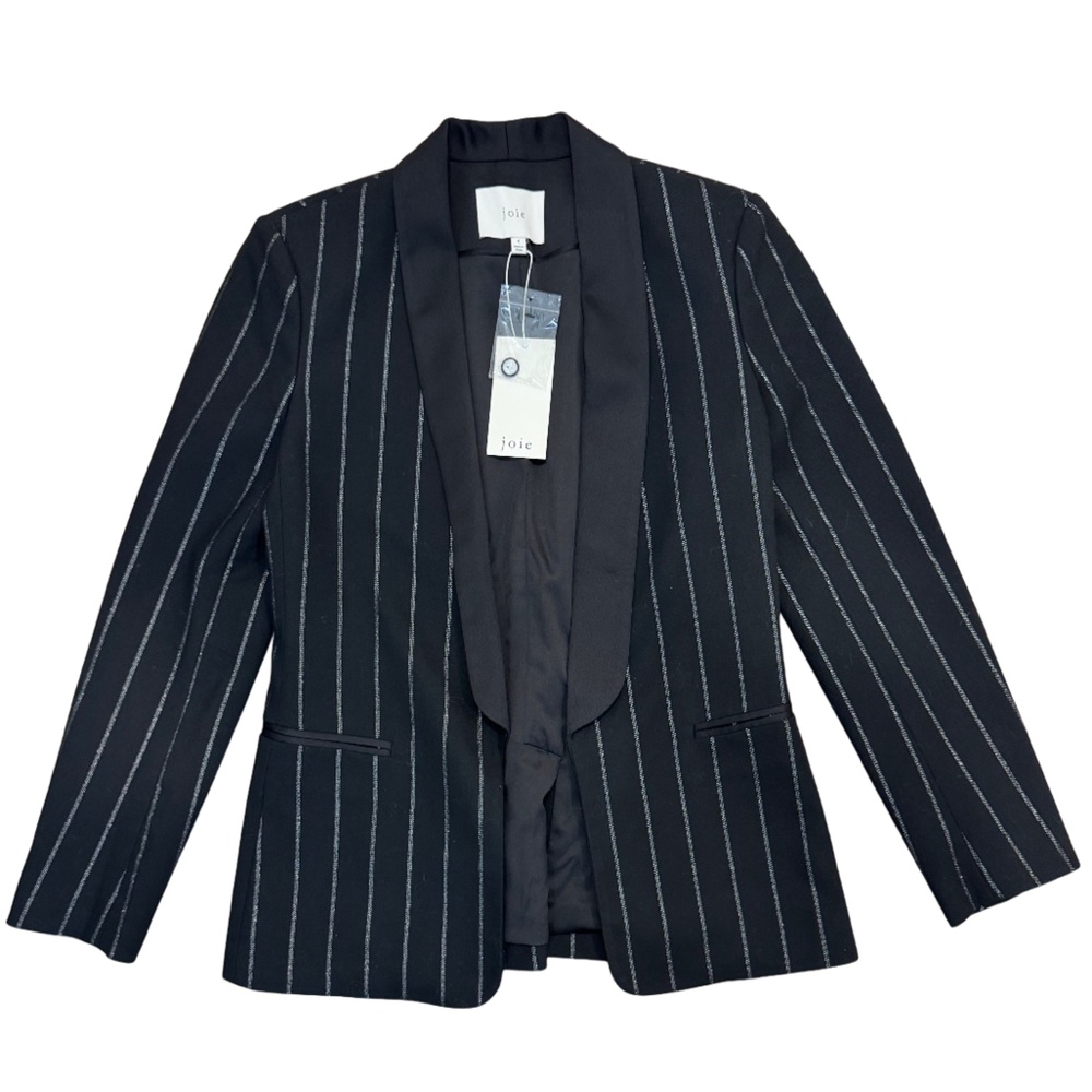 Joie Pinstriped Tuxedo Jacket with Satin Shawl Lapel